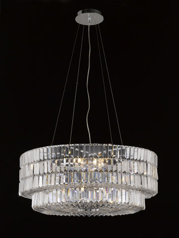 Crystal Chandelier Cylinder 26"D X 13"H Chrome Ideal to complement any entry - Torino Lighting Design